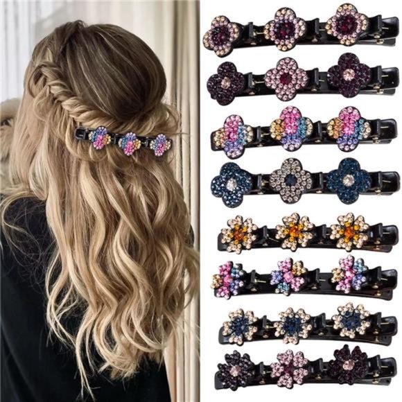 Accessories - 8 Pcs Hair clips Sparkling Crystal Stone Braided Hair Clips for Women
